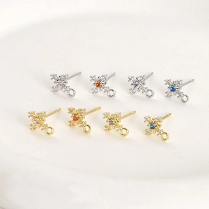 14K Gold Plated Copper Cross Snowflake Zirconia Earring Studs Jewelry Making DIY Earring Findings Handcrafted Accessories