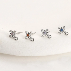 Exquisite 14k gold-plated copper snowflake zircon earrings components for DIY jewelry making