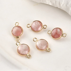 Pink faceted crystal pendant with double gold plated loops for DIY jewelry making