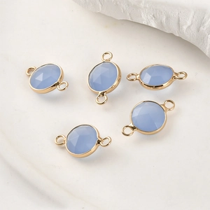 Five pieces of light blue faceted crystal connectors with gold plated edges for DIY jewelry