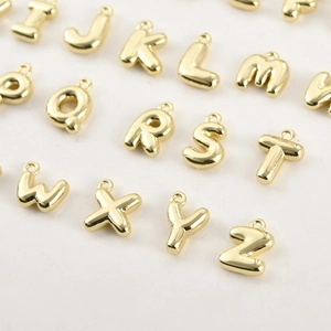 Ciondoli alfabeto stile bolla 3D placcati oro 14k per creazione di gioielli fai da te