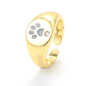 Vintage Adjustable Copper Ring With Zirconia Animal Paw Print Signet Ring For Women Personalized Fashion Jewelry Gift