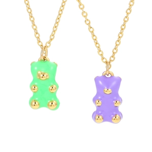 Cute colorful gummy bear pendant necklaces in green and purple with golden chain