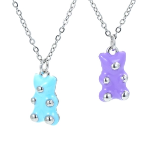 Cute colorful bear pendants in blue and purple on silver chains for DIY jewelry making