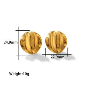 Classic 18K gold plated stainless steel textured earrings with ripple geometric design