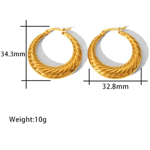 Detailed dimensions of 18K gold-plated chunky hoop earrings with spiral twisted texture