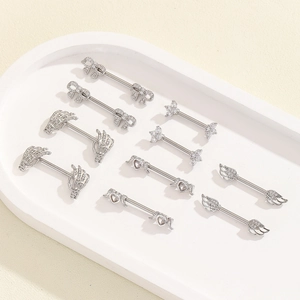 Vintage Stainless Steel Nipple Rings Zirconia Inlaid Angel Wings Bow Heart Clover Skull Hand Body Piercing Jewelry For Women