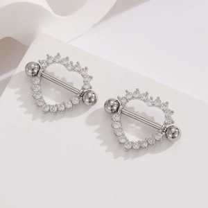 Elegant 18K gold-plated stainless steel heart nipple rings with cubic zirconia pavé