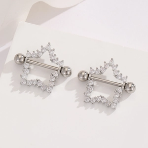 Star-shaped 18K gold plated stainless steel nipple ring set with sparkling zircons