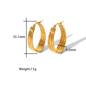 Detailed size specifications of gold-plated 18K stainless steel chunky hoop earrings