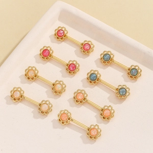 Piercings de Pezón de Acero Inoxidable Forma de Girasole Con Ópalo Sintético Chapado en Oro Joyería de Piercing Corporal