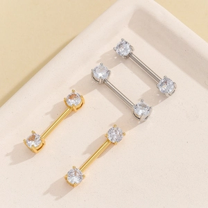 Fashion Stainless Steel Barbell Nipple Ring With Rhinestone Round Inlaid Body Piercing Jewelry Gold Silver Plated Body Ring