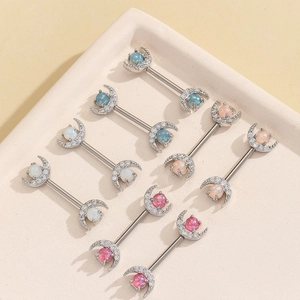 Stainless Steel Moon Nipple Rings With Rhinestone For Women Individual Fashion Body Piercing Jewelry Nipple Studs