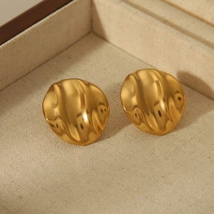 Classic 18K gold plated stainless steel stud earrings with wrinkled geometric texture