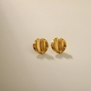 Minimalist 18K gold plated stainless steel stud earrings with irregular wave texture
