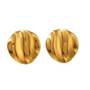 Modern 18K gold plated stainless steel stud earrings with textured wavy geometric design