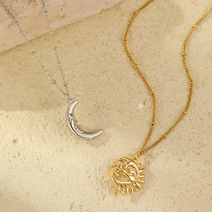 Vintage Stainless Steel Sun Moon Magnetic Couple Pendant Necklace 18K Gold Plated Celestial Ball Chain Jewelry For Lovers