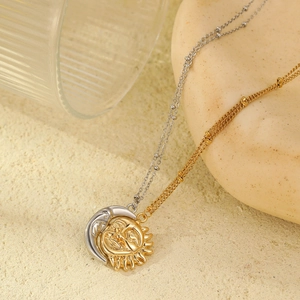 18K gold stainless steel sun and moon magnetic necklaces for couples with bead chain