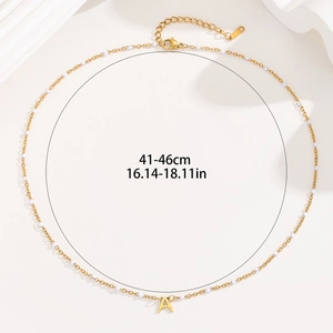 Collier en acier inoxydable plaqué or 18 carats avec pendentif A et perles d'imitation