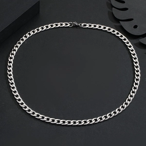 Chaîne cubaine classique en acier inoxydable argenté avec finition polie miroir pour homme