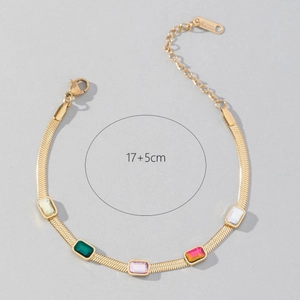 Flat gold snake chain bracelet with five rectangular colored zircons and lobster clasp