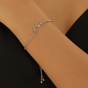 Verstelbare zilveren ster charm armband met box ketting voor dames mode