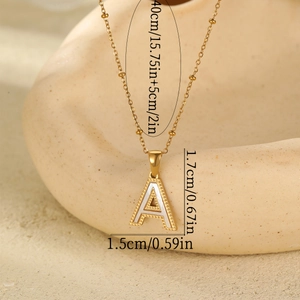 18K gold plated stainless steel necklace with shell inlay letter A pendant and beads
