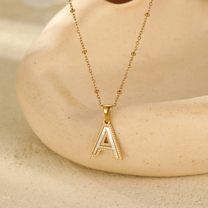 Elegant 18K gold-plated stainless steel letter A necklace with mother of pearl shell inlay