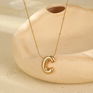 Chic 18K gold plated balloon letter C pendant necklace with beaded stainless steel chain