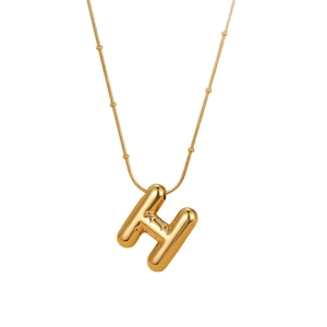 Balloon style letter H pendant in 18K gold plated stainless steel on a beaded chain