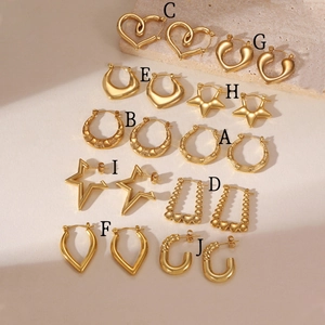 Collection of 18K gold plated stainless steel heart and star earrings in ten unique styles