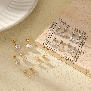 Polished 18K gold and silver stainless steel stud earrings with round cubic zirconia