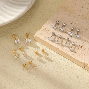 Stainless Steel Zirconia Stud Earrings For Women Minimalist Round Clear Stone Screw Back Gold Silver Earrings Fashion Jewelry Gift