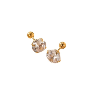 Classic 18K gold plated stainless steel stud earrings with brilliant round zircon stones