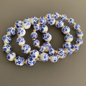 Braccialetto in Perline di Ceramica in Porcellana Bianca e Blu Retro in Stile Cinese per Donna Gioielli in Metallo Rame Regalo