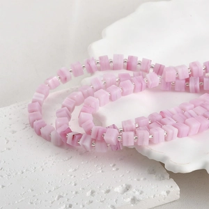 Square pink sugar-loaf faux jade beads with marble texture for DIY jewelry making