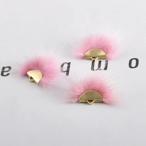 Pink faux fur fan shaped charms with gold clasps for DIY jewelry making and earrings