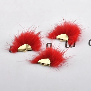 Three red plush fan-shaped pendant charms with golden metal edges for DIY earring making