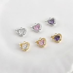 14k gold plated heart and star pendants with cubic zirconia for DIY jewelry making