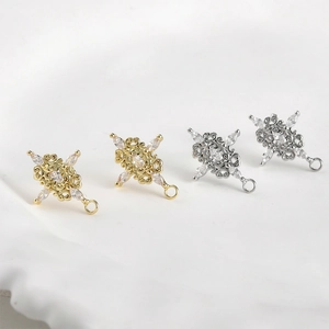 Componenti per orecchini in pizzo vintage placcati oro 14k con zirconi marquise per DIY