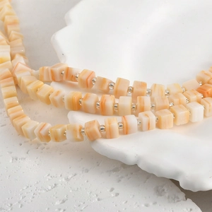 6mm square sugar-style glass beads in orange and white for DIY jewelry making and bracelets
