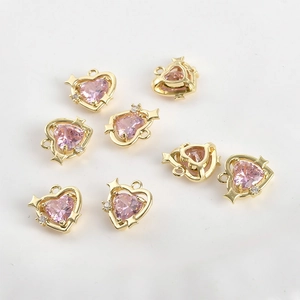14k gold-plated heart pendant with pink zircon and star detail for DIY jewelry making