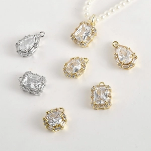 Pendenti in Rame Placcato Oro Argento Con Zirconia Forme Geometriche Ovali Rettangolari Goccia d'Acqua Per Creazione Gioielli Fai da Te