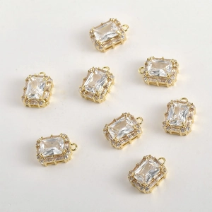 Ciondolo in zircone taglio smeraldo placcato oro 14k per creazione di gioielli fai da te