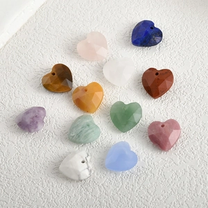 Natural Crystal Heart Faceted Gemstone Pendant For DIY Jewelry Making Handmade Materials Rose Quartz Tiger Eye Stone Small Heart Bead