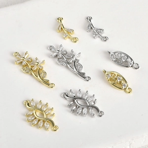 Connettori a foglia e fiore placcati oro 14k con zirconi per creazione gioielli fai-da-te
