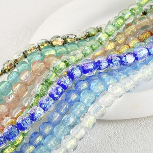 Colorful clear handmade glass beads with gold foil texture for DIY jewelry making