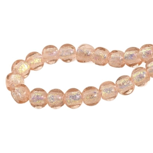 Translucent pink-orange glass beads with holographic foil for DIY jewelry making