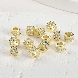 14k gold plated rivet cylinder beads with clear zircon stones for DIY jewelry making