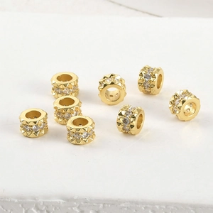 14k gold plated rivet barrel beads with inlaid zircon for DIY jewelry bracelets